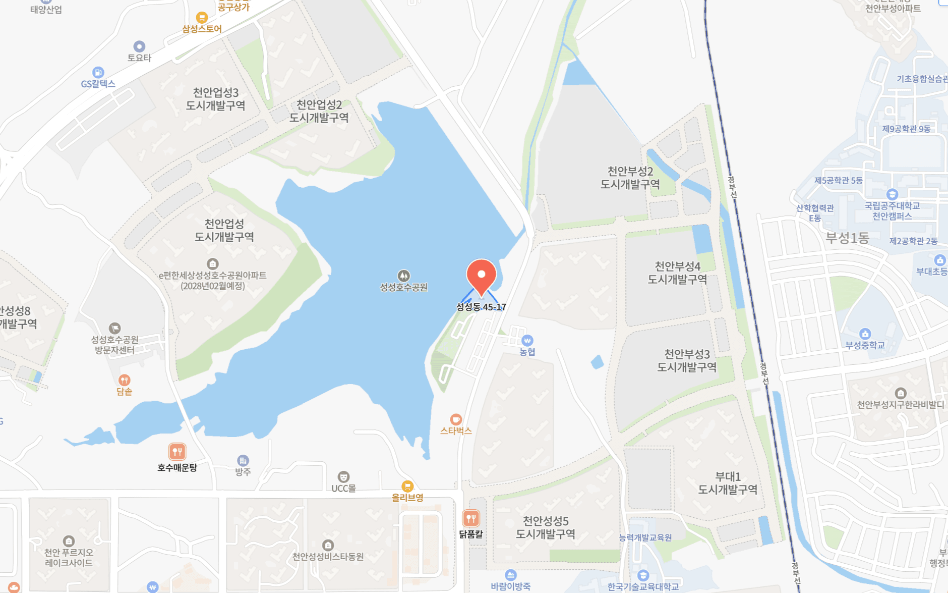 업성 푸르지오 레이크시티 모델하우스(천안 성성동 45-17) 위치 지도